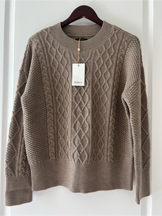 Quince Sweaters - NWT Quince Australian Merino Wool Cable Knit Crewneck Sweater Tan Women's M